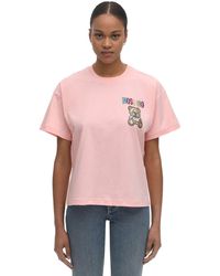 Moschino T-Shirt mit Kristall-Logo - Pink