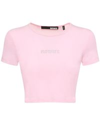 ROTATE BIRGER CHRISTENSEN - Embellished Cotton Blend Crop T-Shirt - Lyst