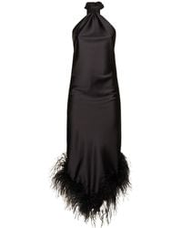 GIUSEPPE DI MORABITO - Satin Midi Dress W/Feathers - Lyst