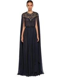 Zuhair Murad Embellished Silk Chiffon Cape Dress - Blue