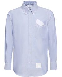 Thom Browne - Straight Fit Cotton Shirt W/ Embroidery - Lyst