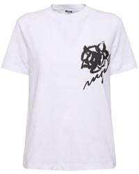 MSGM - Logo & Rose Cotton Jersey T-shirt - Lyst