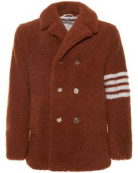 Manteau lainé à 4 bandes signature Thom Browne pour homme en coloris Blanc Homme Vêtements Manteaux Manteaux courts 