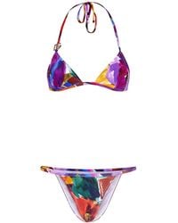 Dolce & Gabbana - Flower Print Jersey Triangle Bikini - Lyst