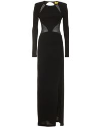 Dundas Vega Jersey Long Dress W/ Sheer Inserts - Black