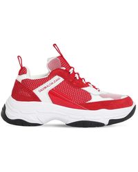 Calvin Klein 50mm Maya Mesh \u0026 Leather Sneakers in White/Navy (Blue) - Lyst