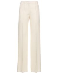 Valentino - Gerade Hose Aus Woll- Und Seidenkrepp Mit Logo - Lyst
