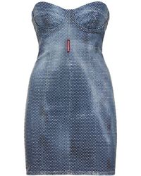 DSquared² - Embellished Strapless Denim Mini Dress - Lyst