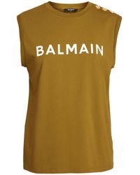 Balmain - Logo Print Organic Cotton Tank Top - Lyst