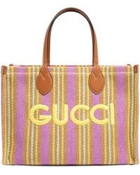 Gucci - Borsa shopping media in tela con logo - Lyst