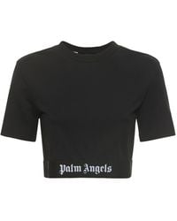 Palm Angels - T-shirt corta con banda logo in cotone stretch donna - Lyst