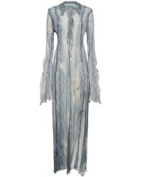 Acne Studios - Printed Satin Denim Effect Long Dress - Lyst