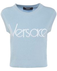 Versace - Gilet in maglia con logo ricamato - Lyst
