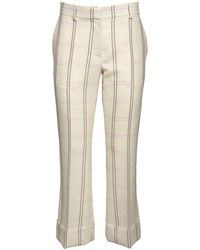 Rochas Silk & Wool Check Cropped Flared Trousers - Natural