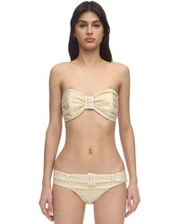 Lisa Marie Fernandez Buckle Bandeau Seersucker Bikini Set - Natur