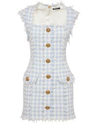 Balmain - Mini Dress In Tweed con patrón de gingham - Lyst