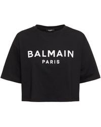 Balmain - ロゴ オーガニックコットン クロップドtシャツ - Lyst