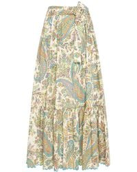 Etro - Printed Cotton High Rise Midi Skirt - Lyst