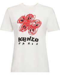 KENZO - Drawn Logo Printed Cotton T-Shirt - Lyst