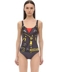 Moschino Bañador Entero De Lycra Con Estampado - Gris