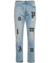 Palm Angels - Jeans in denim di cotone con logo - Lyst