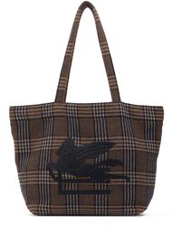 Etro - Logo Embroidery Check Canvas Tote Bag - Lyst