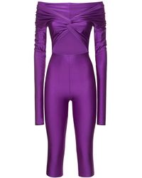 ANDAMANE - Kendall Shiny Lycra Long Sleeve Jumpsuit - Lyst