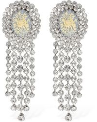 Alessandra Rich - Rose Cameo Earrings W/ Crystal Fringes - Lyst