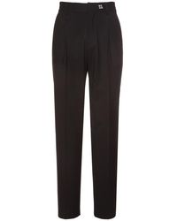 MSGM Logo Embroidered Pleated Wool Trousers - Black
