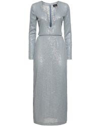 Giorgio Armani - Embroidered Jersey Sequined Long Dress - Lyst