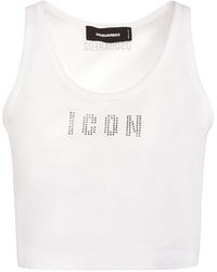 DSquared² - Embellished Icon Logo Print Crop Top - Lyst
