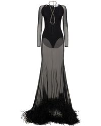 The Attico - Karen Sheer Cutout Gown W/ Feathers - Lyst