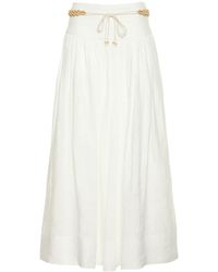 Womens Clothing Skirts Maxi skirts Galvan London Striped Linen-blend Shantung Maxi Wrap Skirt in White 