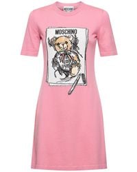 Moschino - Printed Cotton Knit S/s Mini Dress - Lyst