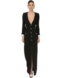 Alessandra Rich Robe Longue En Tweed De Laine Col En V - Noir