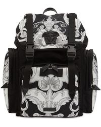 Versace Rucksack Aus Nylon Mit Baroquedruck - Schwarz