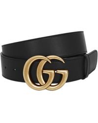 Gucci 40mm Breiter Glattledergürtel "gg" - Schwarz