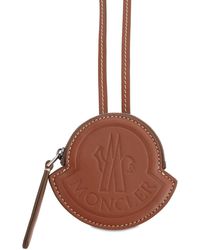Moncler Coq Logo Leather Lanyard Zip Pouch - Brown