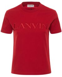 Lanvin T-shirt Aus Baumwolljersey Mit Gesticktem Logo - Rot