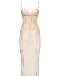Dolce & Gabbana - Langes Kleid Aus Stretch-tüll - Lyst