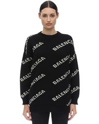 Balenciaga Pull En Laine Intarsia Col Rond - Noir