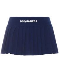 DSquared² - Viscose Knit Logo Pleated Mini Skirt - Lyst
