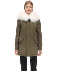 Mr & Mrs Italy Midi Cotton Canvas Parka W/ Fur Detail - Green