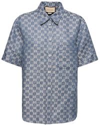 Gucci - gg Linen Jacquard Short Sleeve Shirt - Lyst