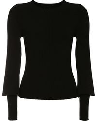 Womens Clothing Tops Long-sleeved tops Alberta Ferretti Synthetic Ribbed Viscose Blend Long Sleeve Top in Black 