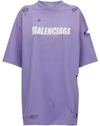Balenciaga - Logo Distressed Cotton T-shirt - Lyst