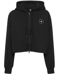 adidas By Stella McCartney - Logo-print Cropped Organic-cotton And Recycled Polyester-blend Hoody - Lyst