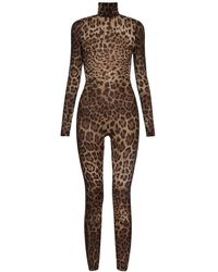 Dolce & Gabbana - Leopard Printed Silk Chiffon Jumpsuit - Lyst