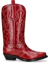 Ganni - Mid Shaft Embroidered Western Boot - Lyst