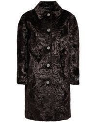 Versace - Astrakan Faux Fur Logo Detail Coat - Lyst
